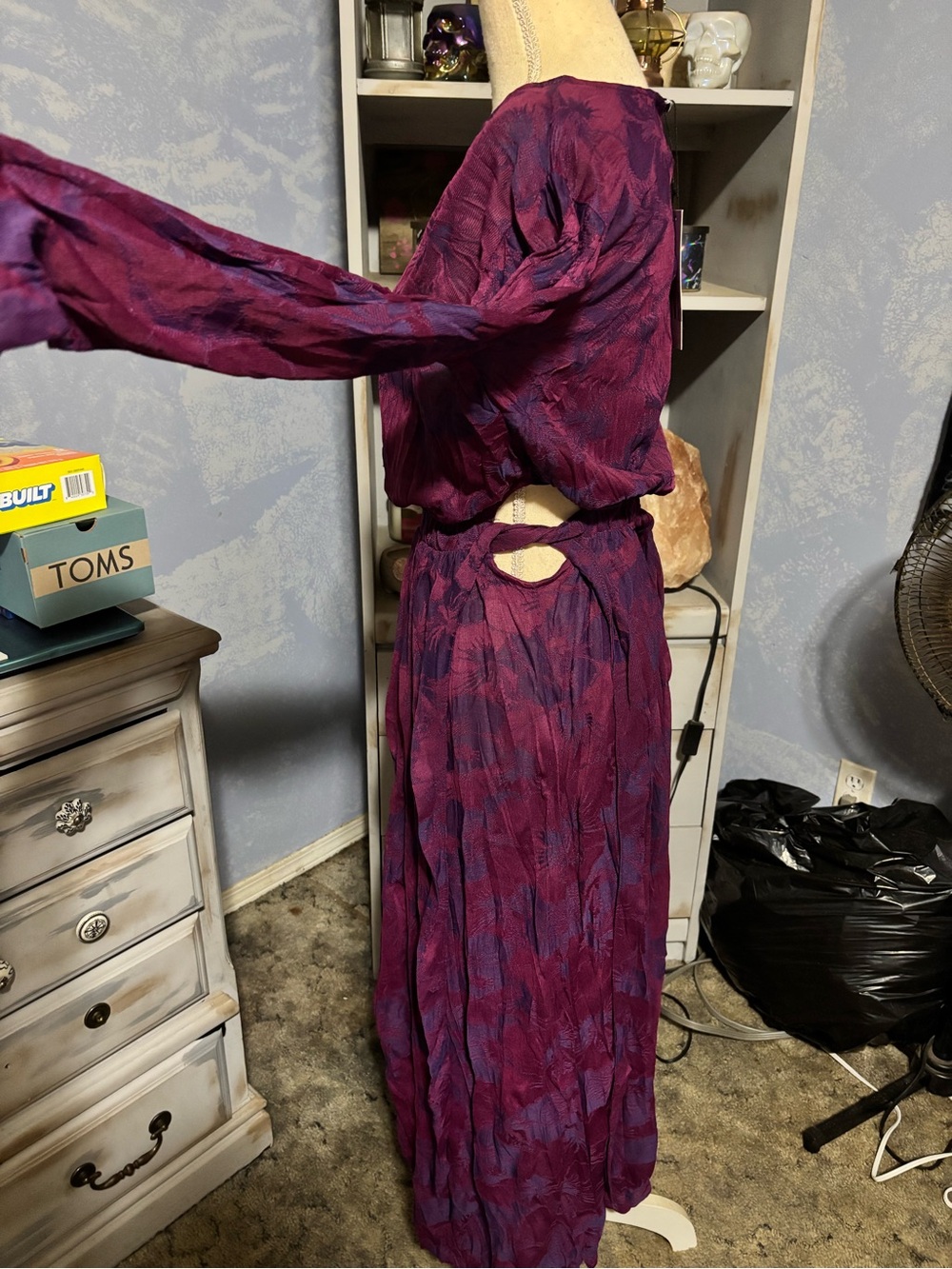 Zara Textured Floral Cutout Midi Dress Purple Pink Size Small NWT - Picture 8 of 14